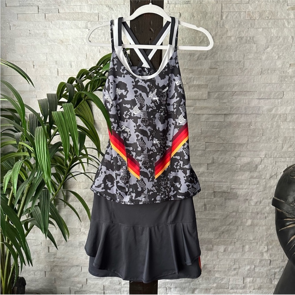 LUCKY IN LOVE Camo Stripe Tennis Tank Skort Set Size M